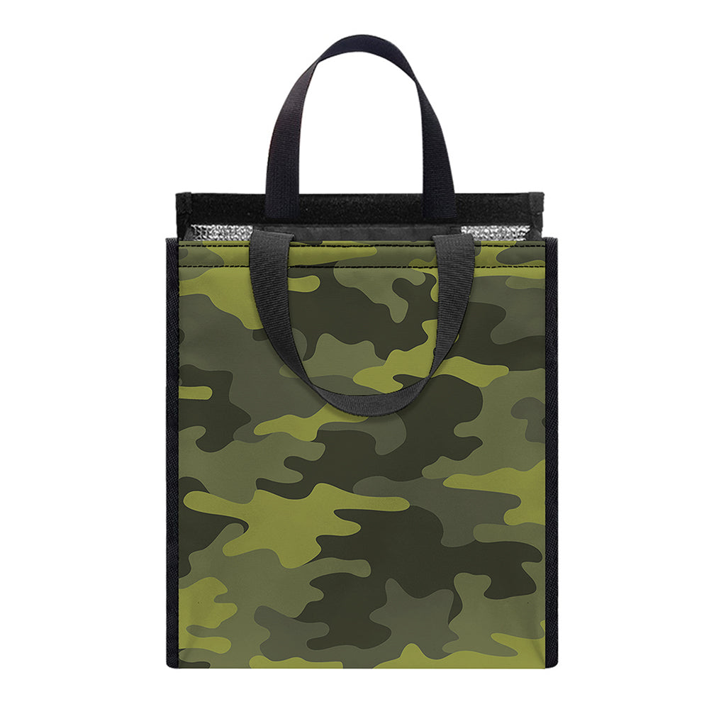 Dark Green Camouflage Print Insulated Lunch Tote