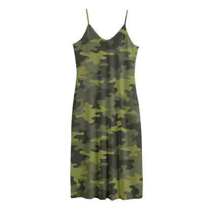 Dark Green Camouflage Print Jersey Midi Cami Dress