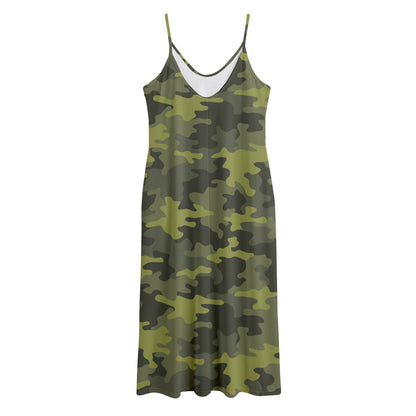 Dark Green Camouflage Print Jersey Midi Cami Dress