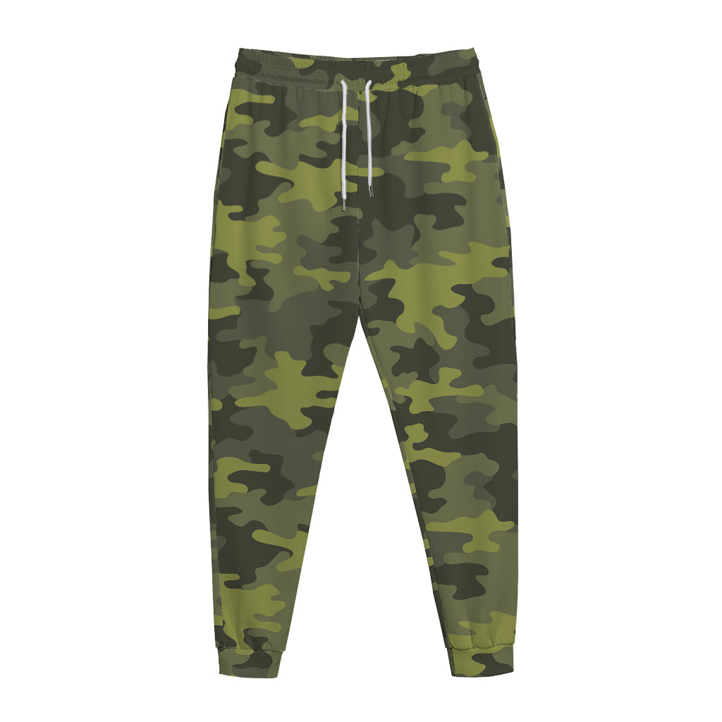 Dark Green Camouflage Print Jogger Pants