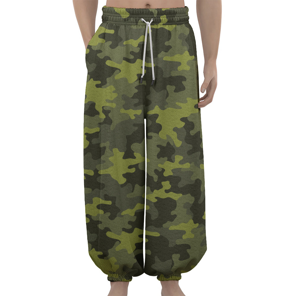 Dark Green Camouflage Print Lantern Pants