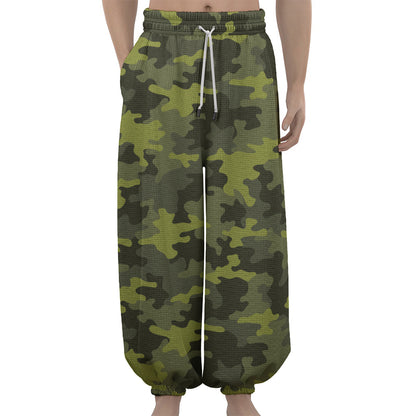 Dark Green Camouflage Print Lantern Pants