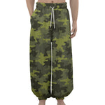 Dark Green Camouflage Print Lantern Pants