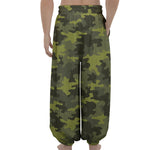 Dark Green Camouflage Print Lantern Pants