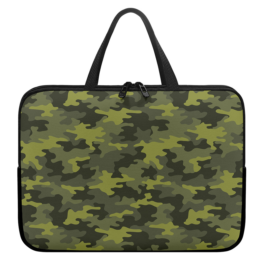 Dark Green Camouflage Print Laptop Sleeve With Handle