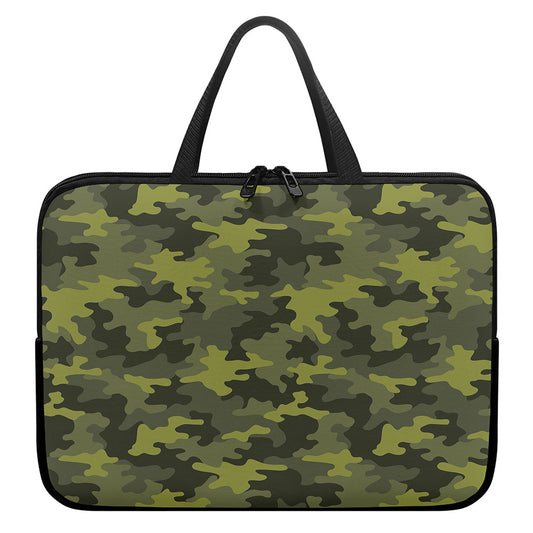 Dark Green Camouflage Print Laptop Sleeve With Handle
