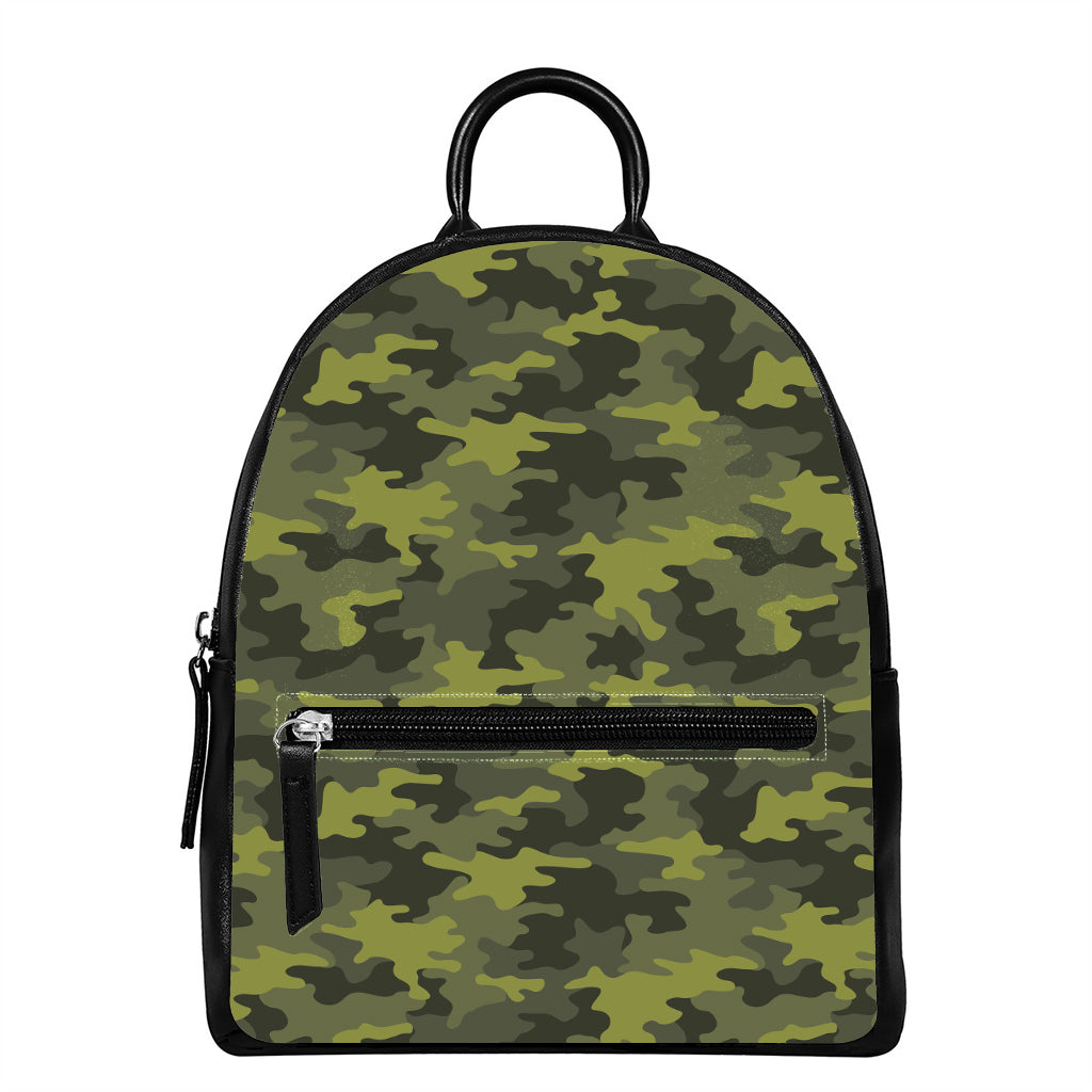 Dark Green Camouflage Print Leather Backpack