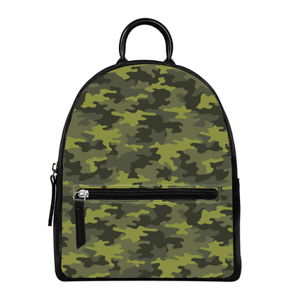 Dark Green Camouflage Print Leather Backpack