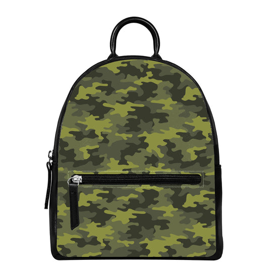 Dark Green Camouflage Print Leather Backpack