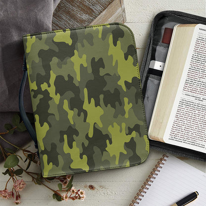Dark Green Camouflage Print Leather Bible Cover