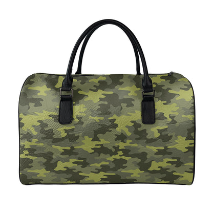 Dark Green Camouflage Print Leather Duffle Bag