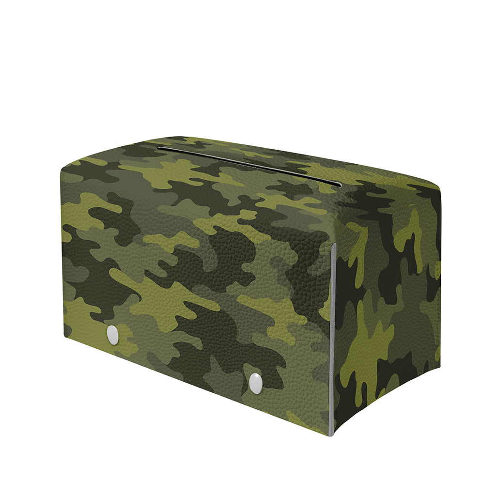 Dark Green Camouflage Print Leather Tissue Box Cover