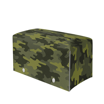 Dark Green Camouflage Print Leather Tissue Box Cover