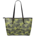 Dark Green Camouflage Print Leather Tote Bag With Zipper