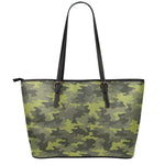 Dark Green Camouflage Print Leather Tote Bag