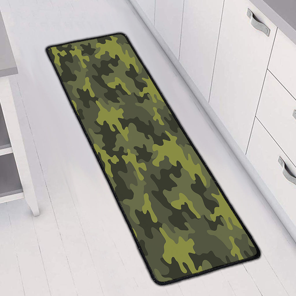 Dark Green Camouflage Print Long Kitchen Mat