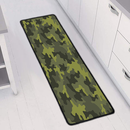 Dark Green Camouflage Print Long Kitchen Mat