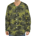 Dark Green Camouflage Print Long Sleeve Baseball Jersey