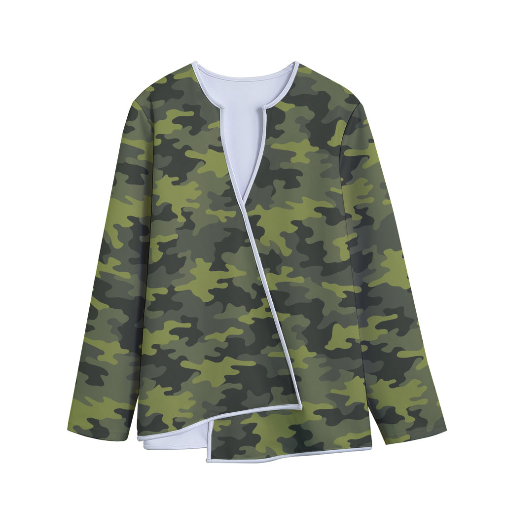 Dark Green Camouflage Print Long Sleeve Short Coat