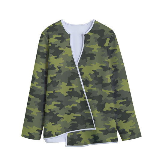 Dark Green Camouflage Print Long Sleeve Short Coat