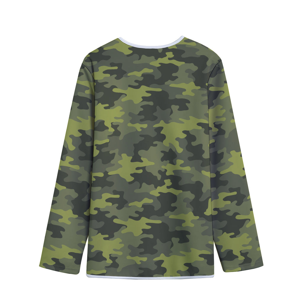 Dark Green Camouflage Print Long Sleeve Short Coat