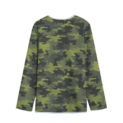 Dark Green Camouflage Print Long Sleeve Short Coat