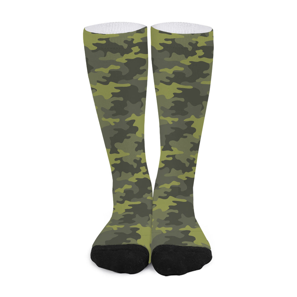 Dark Green Camouflage Print Long Socks