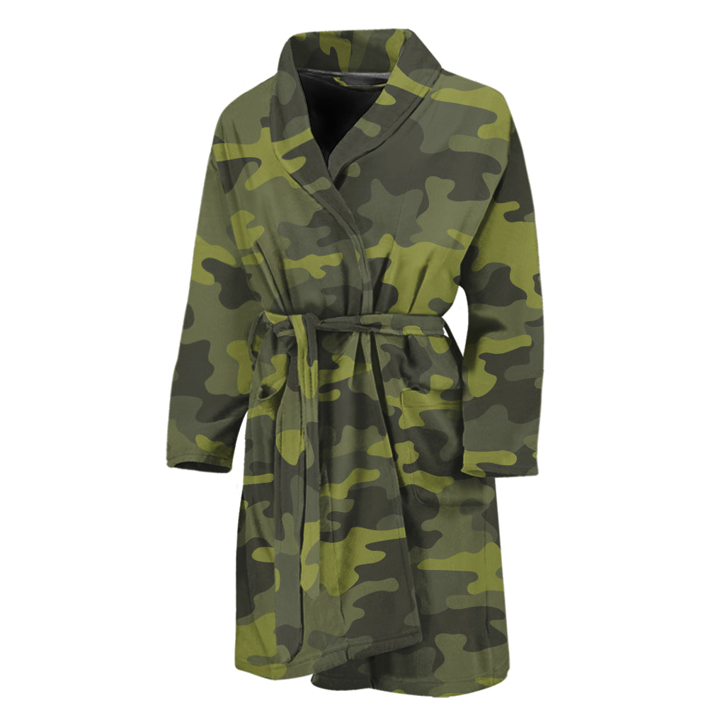 Dark Green Camouflage Print Men's Bathrobe