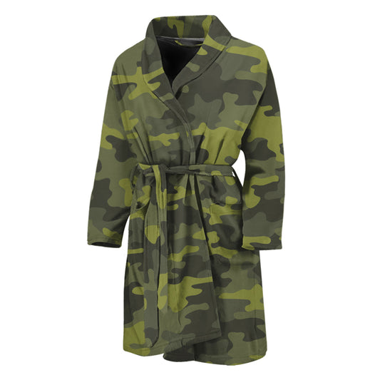 Dark Green Camouflage Print Men's Bathrobe