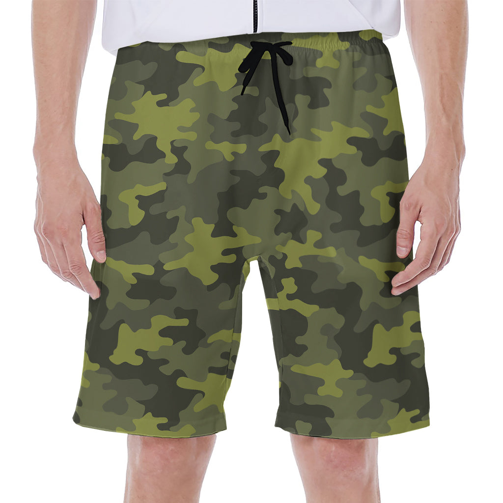 Dark Green Camouflage Print Men's Beach Shorts