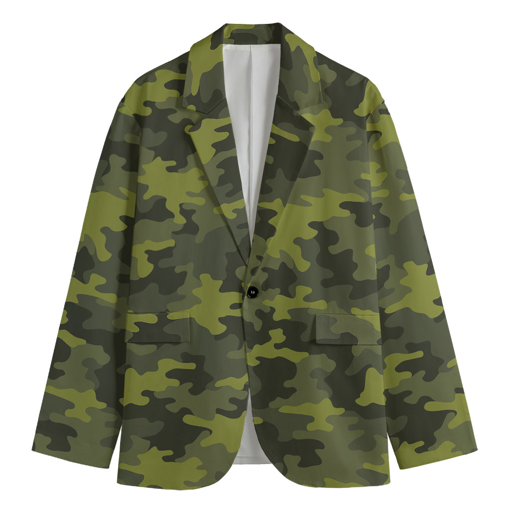 Dark Green Camouflage Print Men's Blazer