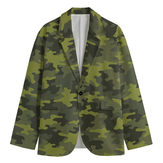 Dark Green Camouflage Print Men's Blazer