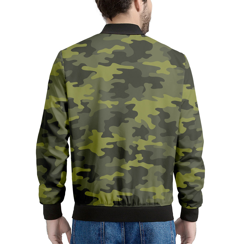 Dark Green Camouflage Print Men's Bomber Jacket