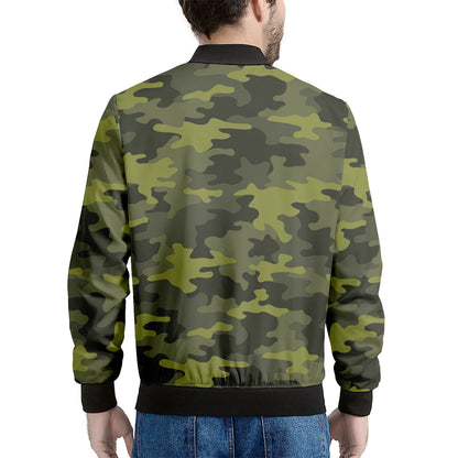 Dark Green Camouflage Print Men's Bomber Jacket