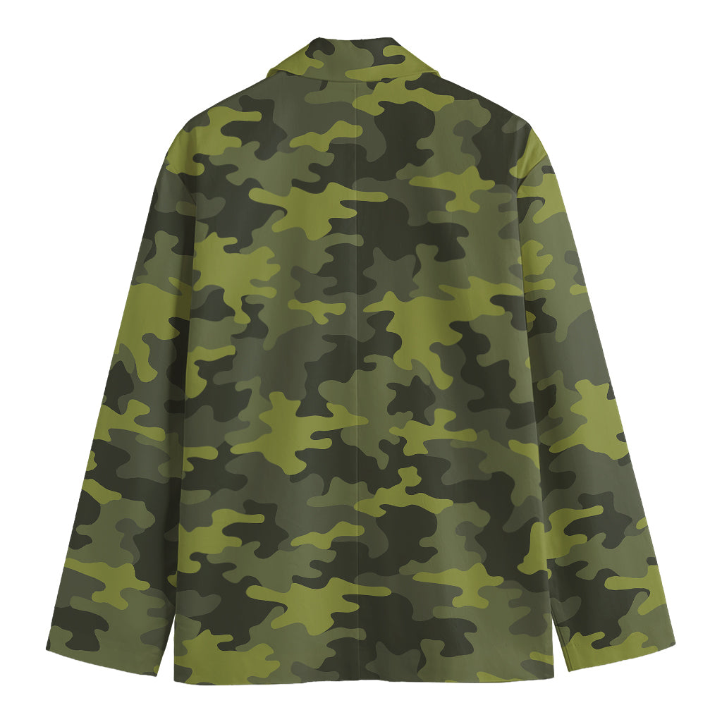 Dark Green Camouflage Print Men's Cotton Blazer