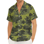 Dark Green Camouflage Print Men's Deep V-Neck Shirt
