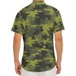 Dark Green Camouflage Print Men's Deep V-Neck Shirt