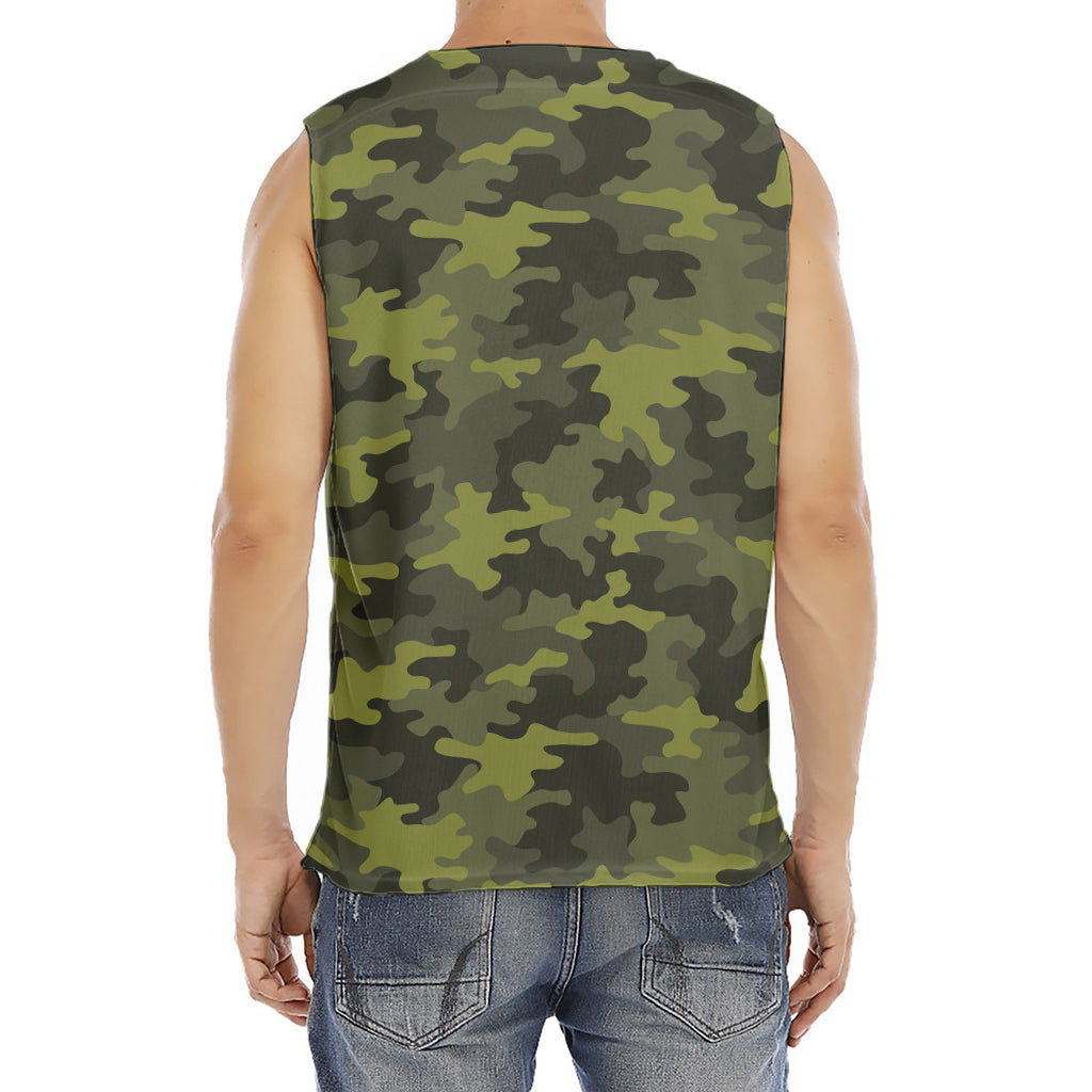 Dark Green Camouflage Print Men's Fitness Tank Top
