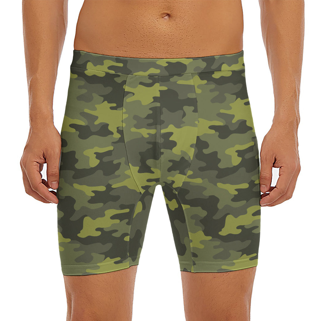 Dark Green Camouflage Print Men's Long Boxer Briefs