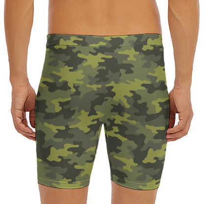 Dark Green Camouflage Print Men's Long Boxer Briefs