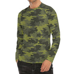 Dark Green Camouflage Print Men's Long Sleeve Rash Guard
