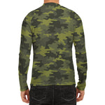 Dark Green Camouflage Print Men's Long Sleeve Rash Guard