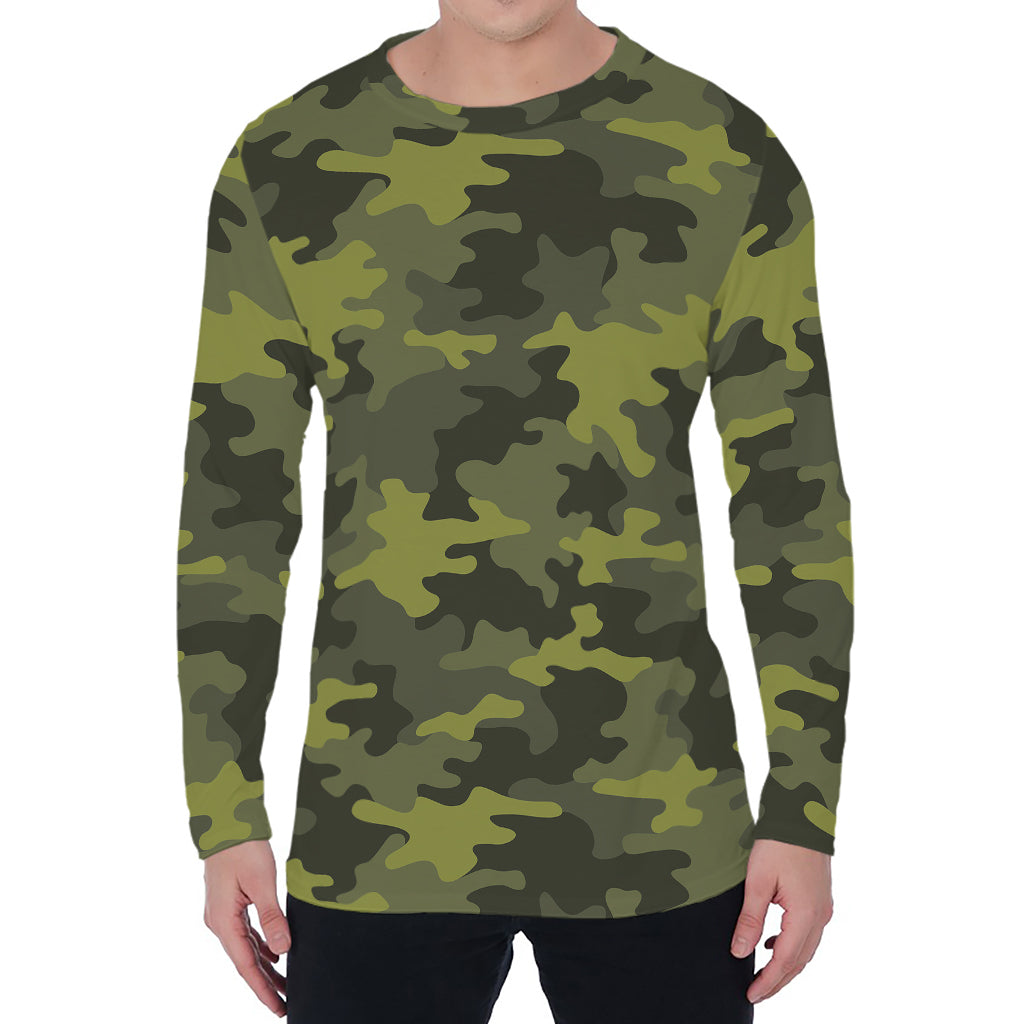 Dark Green Camouflage Print Men's Long Sleeve T-Shirt