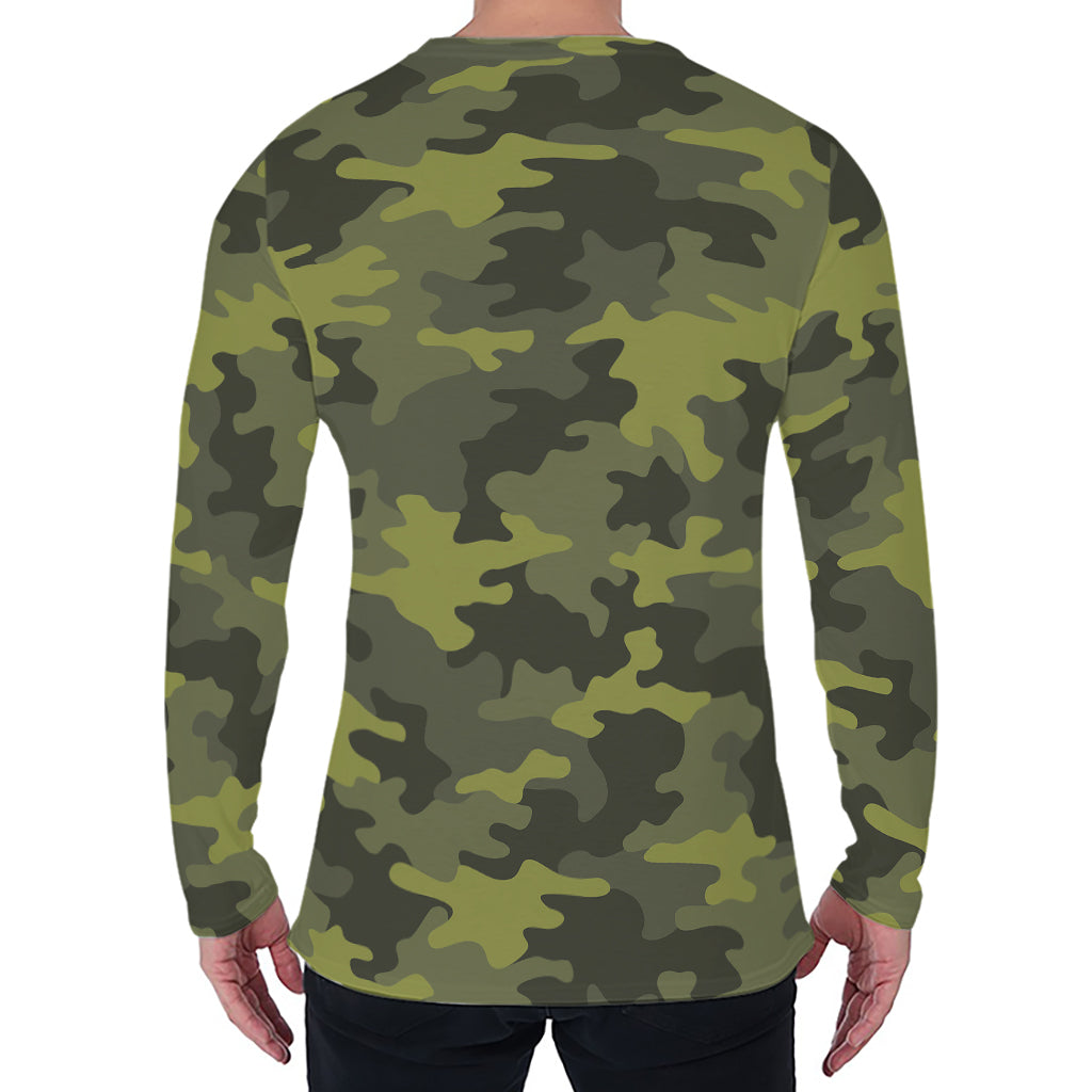 Dark Green Camouflage Print Men's Long Sleeve T-Shirt