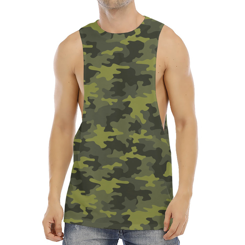 Dark Green Camouflage Print Men's Muscle Tank Top