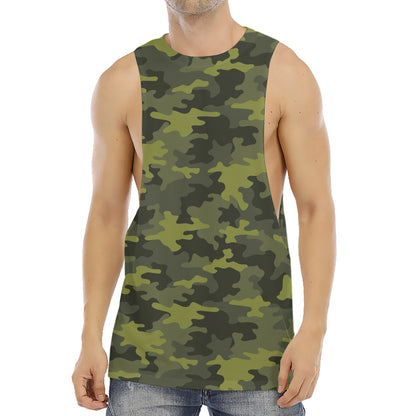 Dark Green Camouflage Print Men's Muscle Tank Top