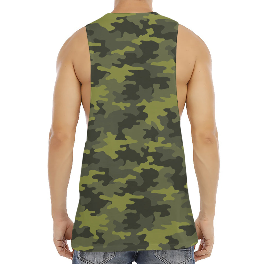 Dark Green Camouflage Print Men's Muscle Tank Top
