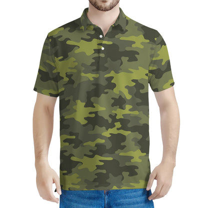 Dark Green Camouflage Print Men's Polo Shirt