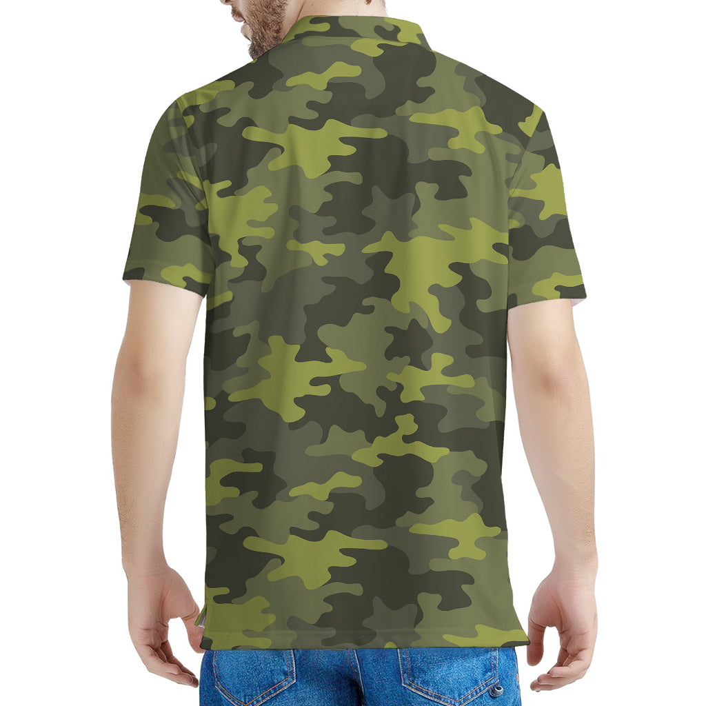 Dark Green Camouflage Print Men's Polo Shirt