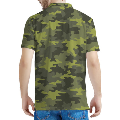 Dark Green Camouflage Print Men's Polo Shirt